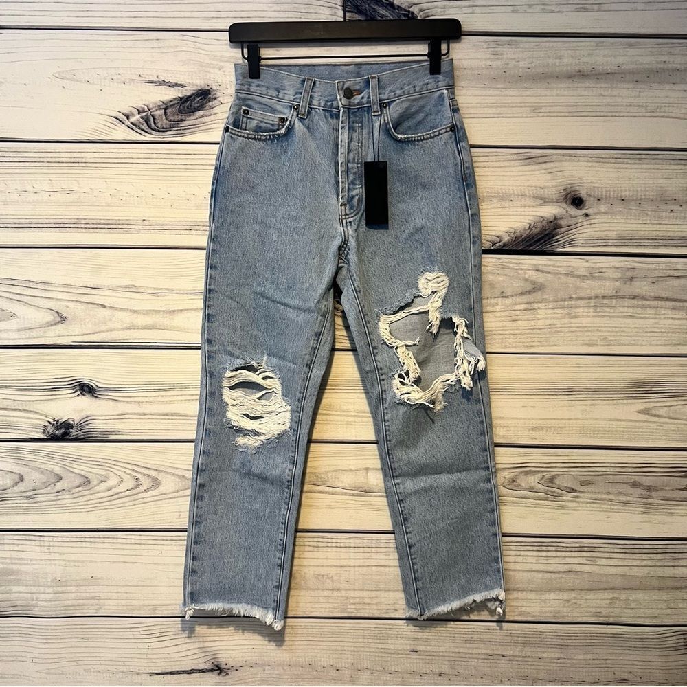 Carmar High Rise Distressed Raw Hem Straight Leg Jeans